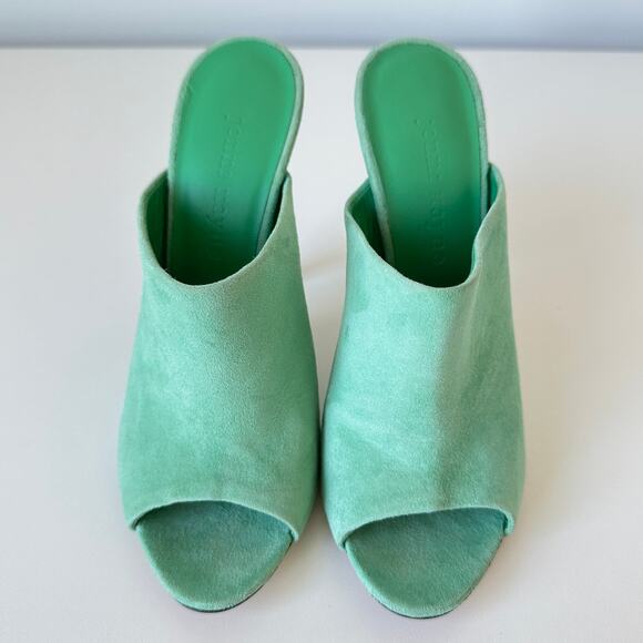 Jenni Kayne Green Suede Peep Toe Mule Heels Size 37 - Picture 13 of 14